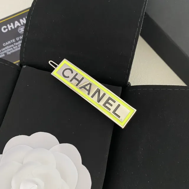 Chanel White Silver Rectangular Logo Bar Enamel-Inset Brooch 7
