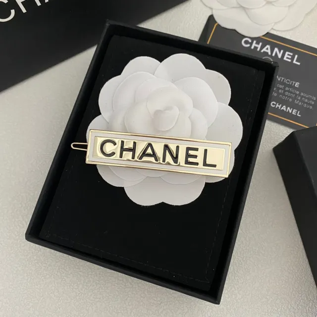Chanel White Silver Rectangular Logo Bar Enamel-Inset Brooch 8