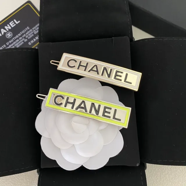 Chanel White Silver Rectangular Logo Bar Enamel-Inset Brooch 9