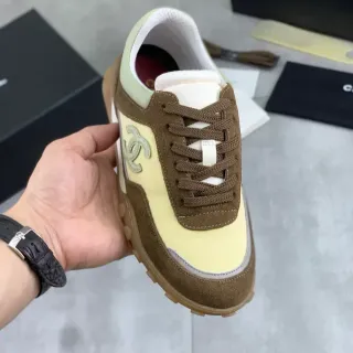 Chanel Yellow Brown Dual-Tone Suede And Textile Interlocking CC Logo Lifestyle Sneakers