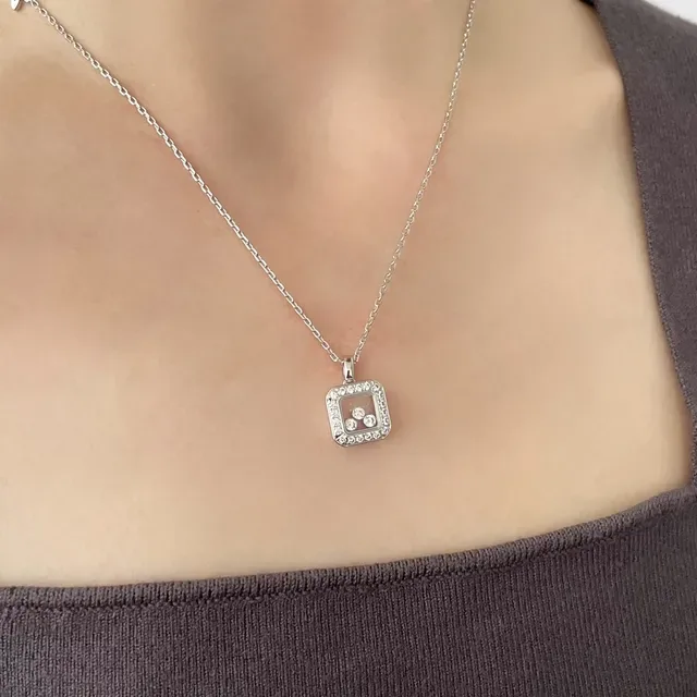 Chopard Happy Diamonds Square Pavé Diamond Pendant Necklace 8