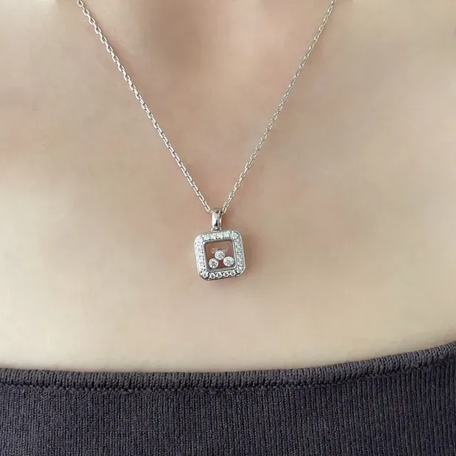 Chopard Happy Diamonds Square Pavé Diamond Pendant Necklace 9
