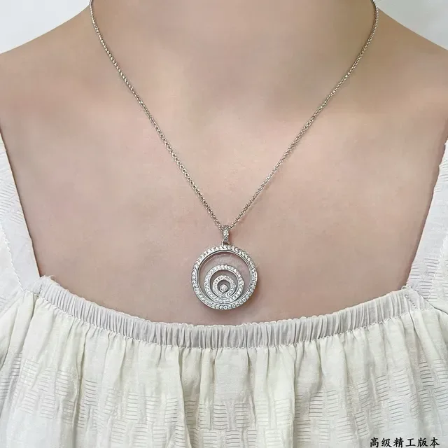 Chopard Happy Spirit Spiral Gold White Motif Pavé Diamond Halo Necklace 9