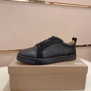 Christian Louboutin Black Beige Cap-Toe Woven Textile Upper Lifestyle Sneakers