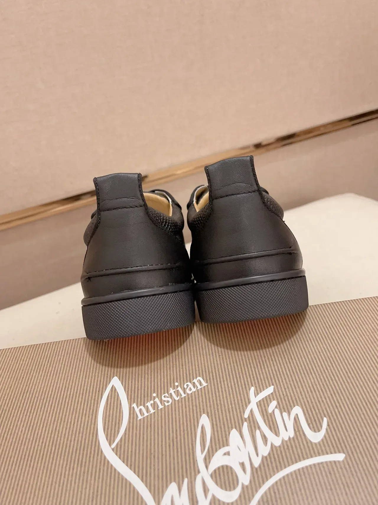 Christian Louboutin Black Beige Cap-Toe Woven Textile Upper Lifestyle Sneakers 3