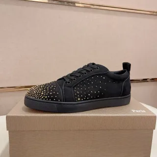 Christian Louboutin Black Gold Suede Stud Embellishment Lifestyle Sneakers