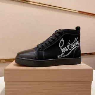 Christian Louboutin Black High-Top Suede And Patent Leather Lifestyle Sneakers