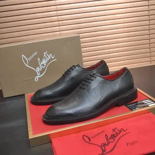 Christian Louboutin Black Pebbled Leather Cap Toe Oxford Shoes
