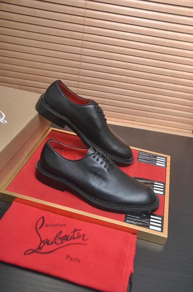 Christian Louboutin Black Pebbled Leather Cap Toe Oxford Shoes 4