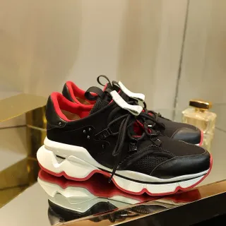 Christian Louboutin Black Red Sculpted Sole Leather And Mesh Upper Chunky Sneakers