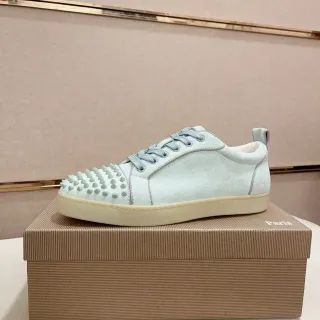 Christian Louboutin Blue Beige Spiked Toe Cap Suede Upper Lifestyle Sneakers