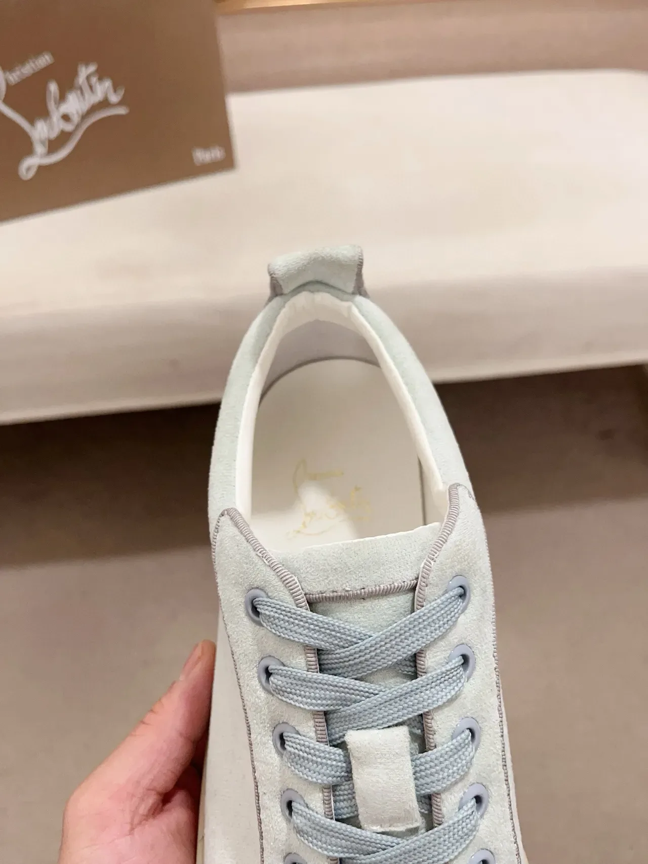 Christian Louboutin Bleu Beige Cap Toe Spiked Upper Daim Lifestyle Sneakers 6