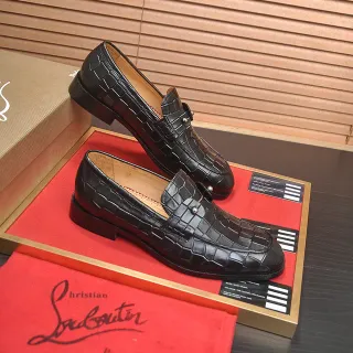 Christian Louboutin Crocodile-Embossed Metal-Studded Loafers