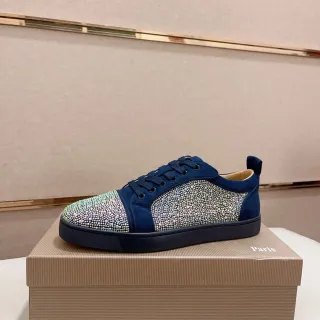 Christian Louboutin Crystal-Embellished Navy Suede Lifestyle Sneakers