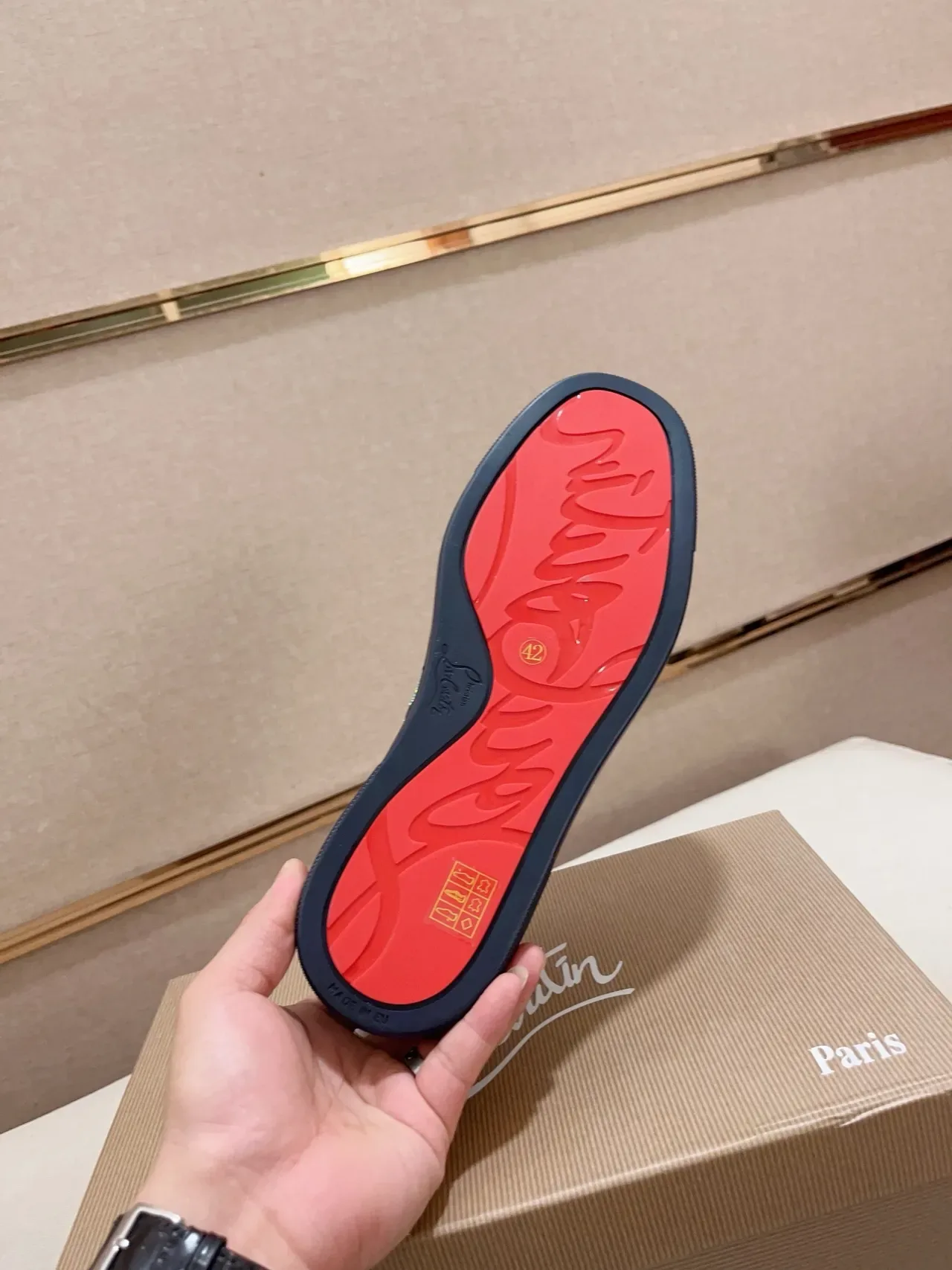 Christian Louboutin Crystal-Embellished Navy Suede Lifestyle Sneakers 2