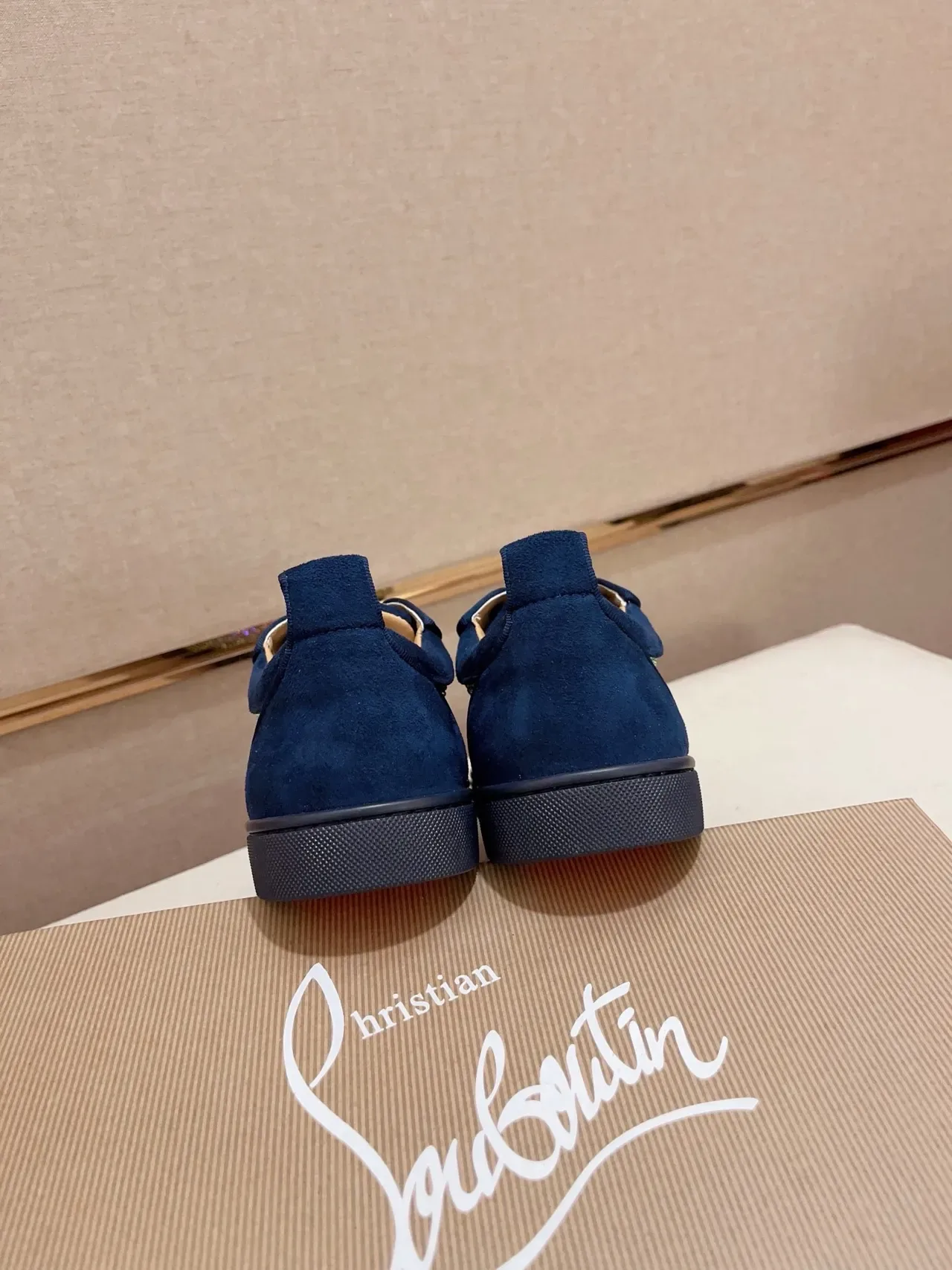 Christian Louboutin Crystal-Embellished Navy Suede Lifestyle Sneakers 3