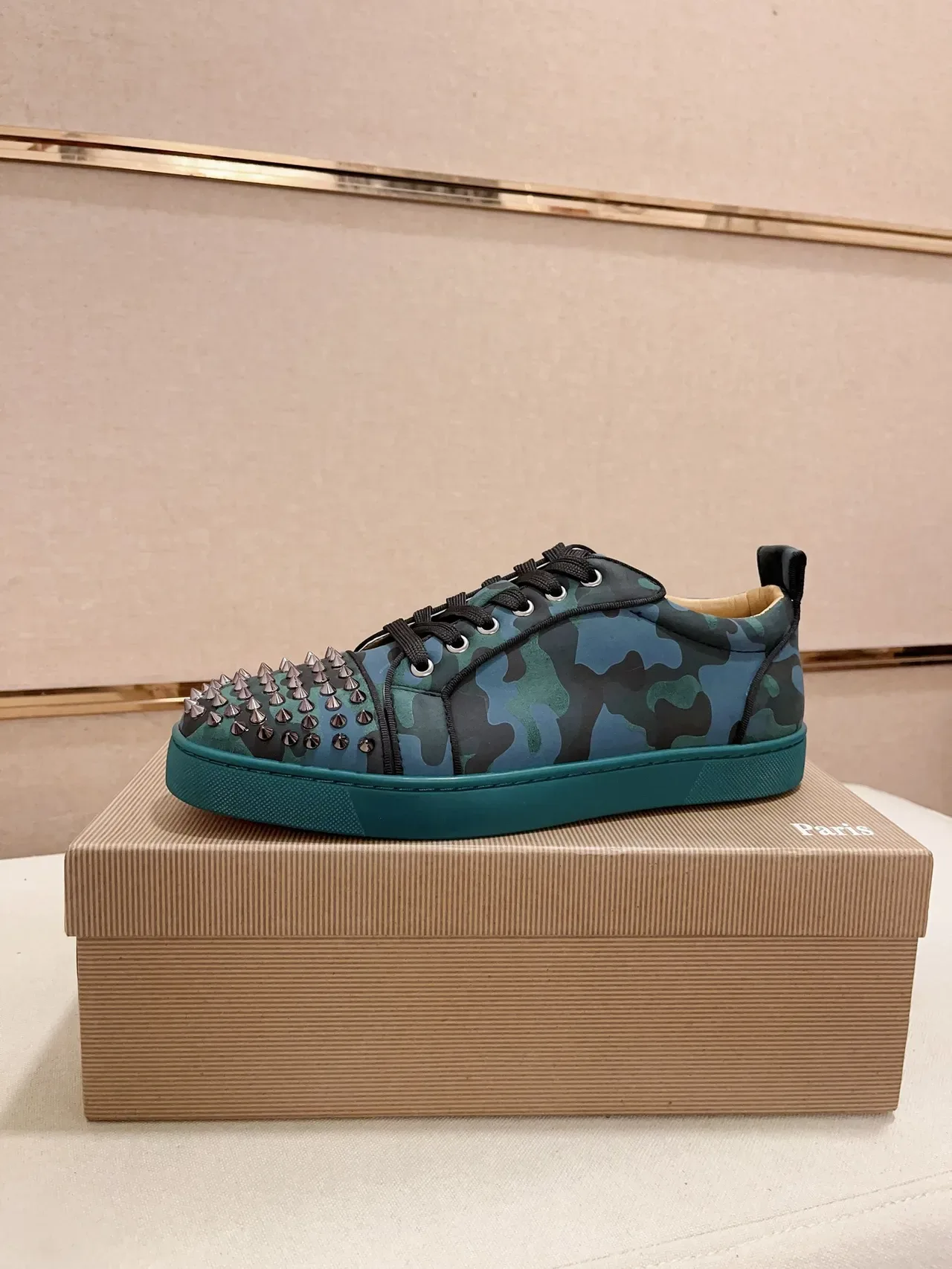 Christian Louboutin Multicolor Blue Camouflage-Print Upper Studded Toe Cap Lifestyle Sneakers 1