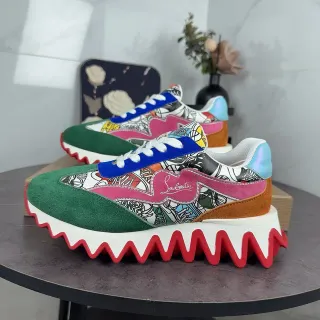 Christian Louboutin Multicolor Wavy Sole Color-Blocked Suede Chunky Sneakers