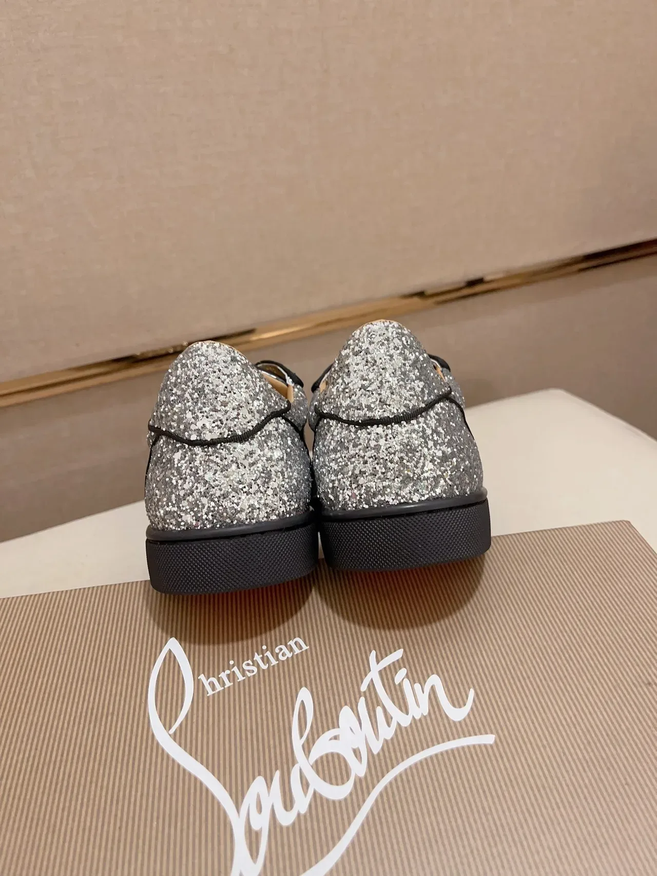 Christian Louboutin Silver Black Glitter Upper Studded Toe Cap Lifestyle Sneakers 3
