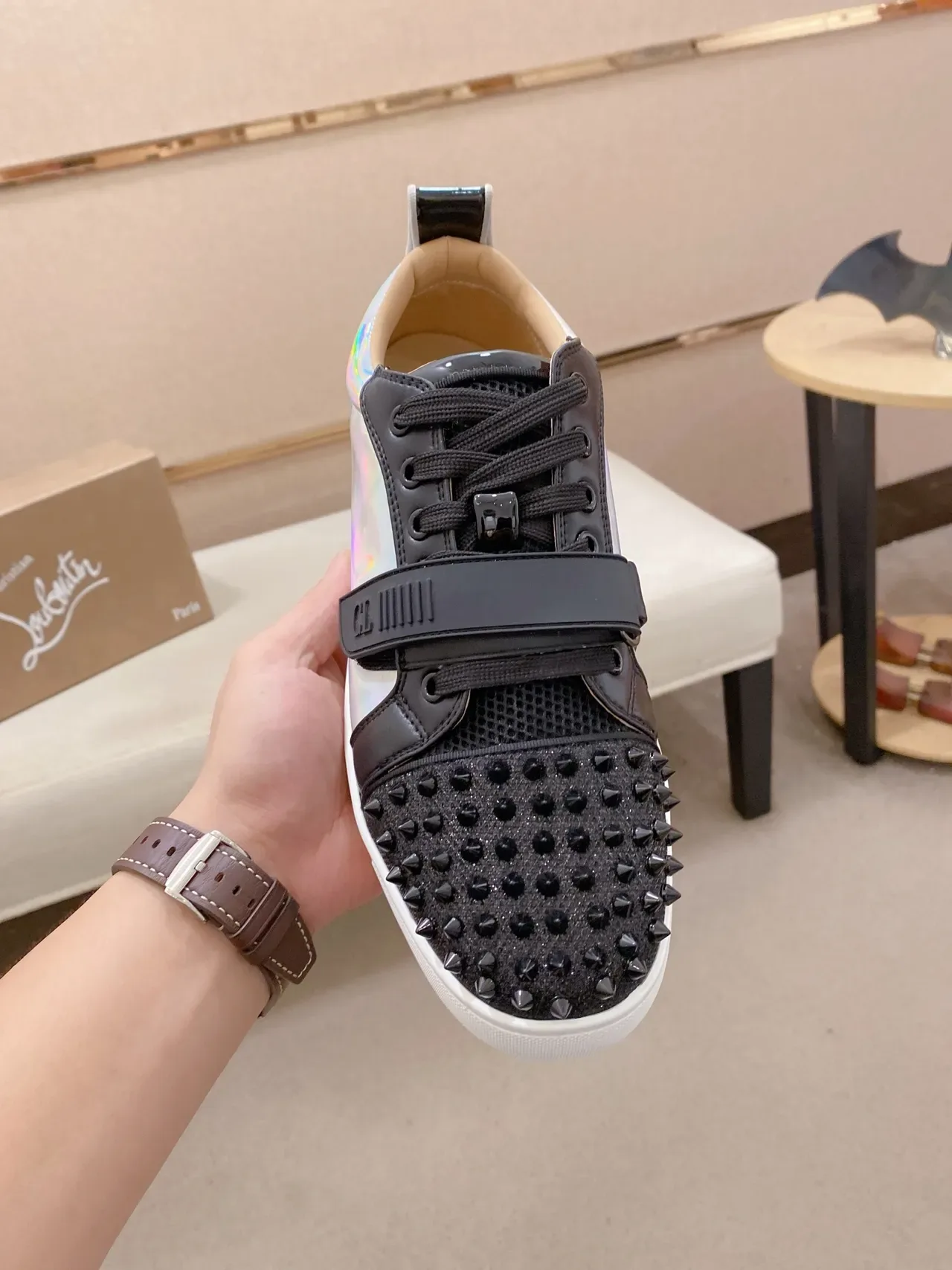 Christian Louboutin Spiked Toe Holographic Strap Lifestyle Sneaker 5