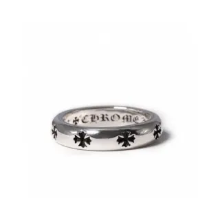 Chrome Hearts ক্রস ব্যান্ড রিং সিলভার কালো পালিশড মোটিফ রিং
