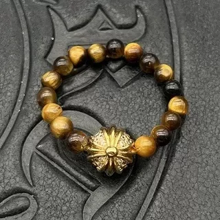 Bracelet Chrome Hearts Cross Bead Marron Argent Œil de Tigre 5