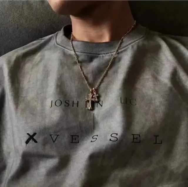 Chrome Hearts Cross Pendant Gold-Tone Pave Crystal Necklace 5