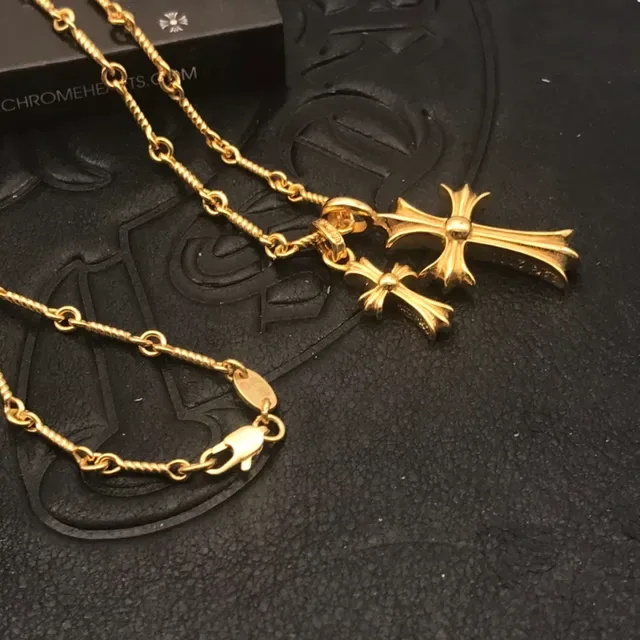 Chrome Hearts Cross Pendant Gold-Tone Pave Crystal Necklace 7
