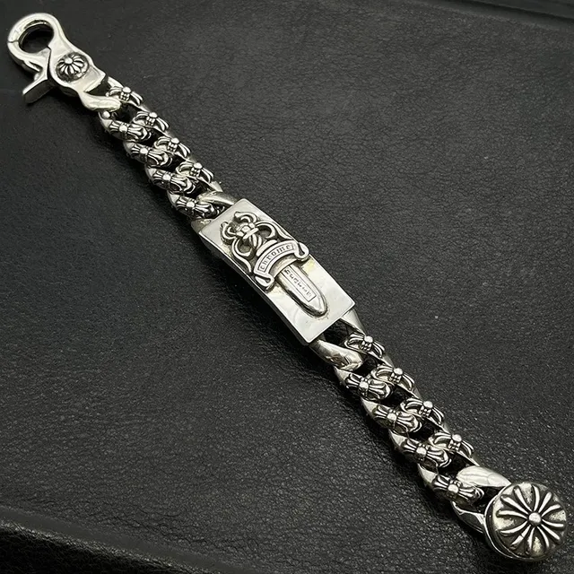 Chrome Hearts Cross & Sword Heavy Curb Chain Silver Bracelets 3