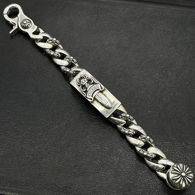 Chrome Hearts Cross & Sword Heavy Curb Chain Silver Bracelets 4