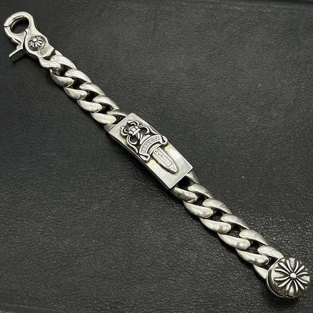 Chrome Hearts Cross & Sword Heavy Curb Chain Silver Bracelets 5
