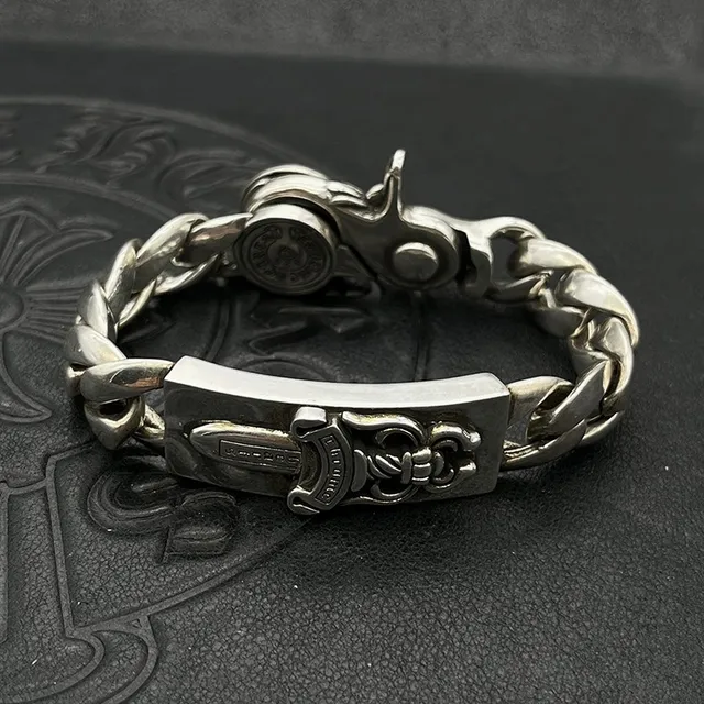 Chrome Hearts Cross & Sword Heavy Curb Chain Silver Bracelets 7