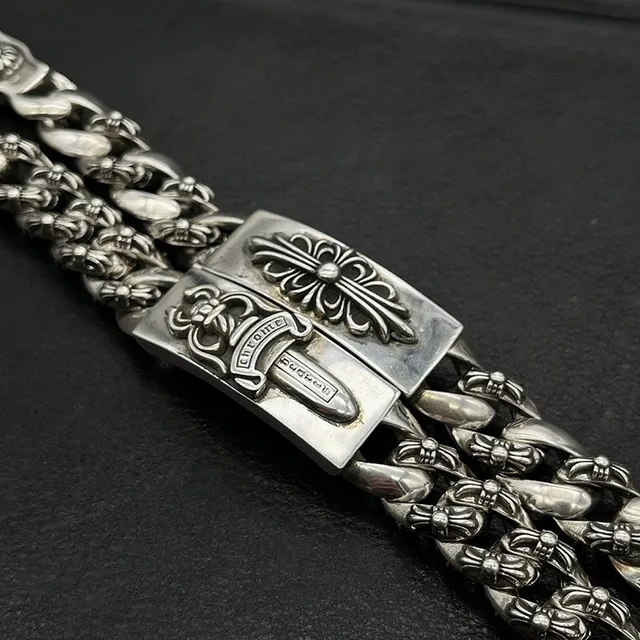 Chrome Hearts Cross & Sword Heavy Curb Chain Silver Bracelets 9