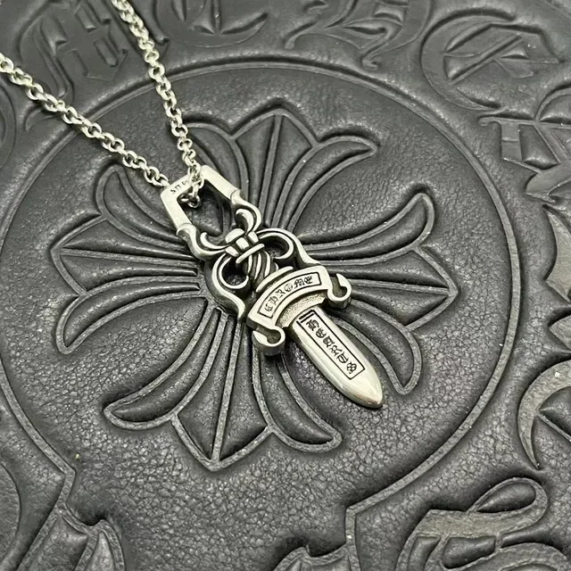 Chrome Hearts Dagger Sterling Silver Engraved Pendant Necklace 4