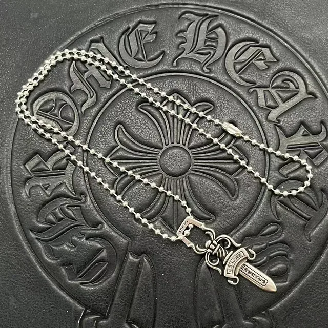 Chrome Hearts Dagger Sterling Silver Engraved Pendant Necklace 5