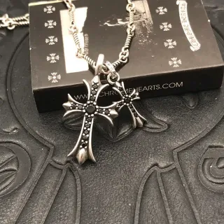 Chrome Hearts Double Cross Black Pavé Pendant Necklace