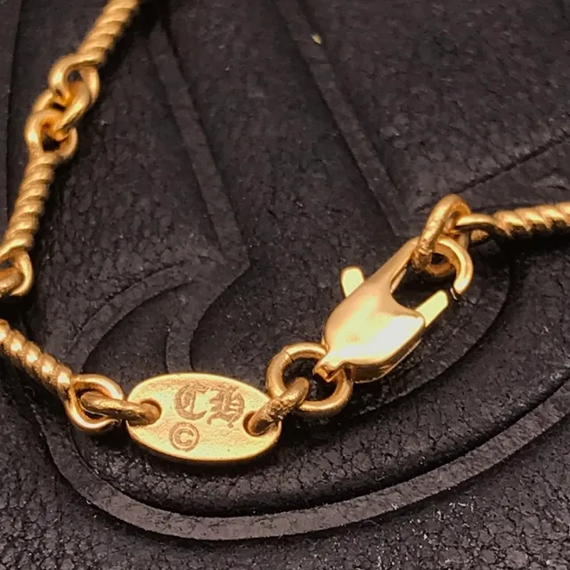 Chrome Hearts Cruz Dupla Dourado Verde Corrente de Corda Trançada Pingente Colar 4