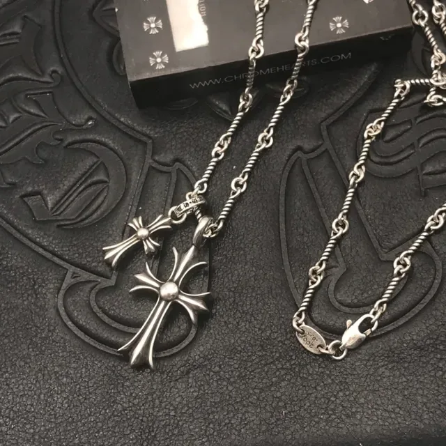 Chrome Hearts Double Cross Pavé Crystal Silver-Tone Necklace 5