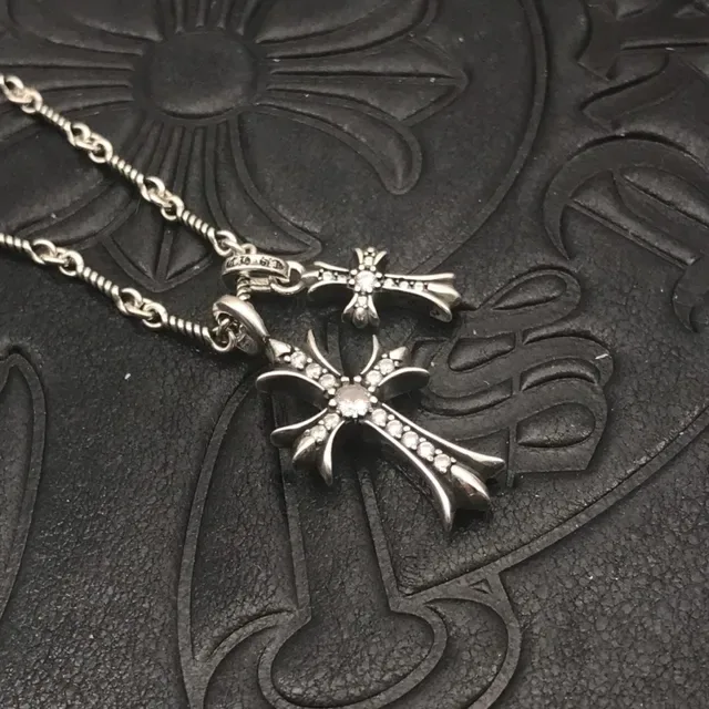 Chrome Hearts Double Cross Pavé Crystal Silver-Tone Necklace 6