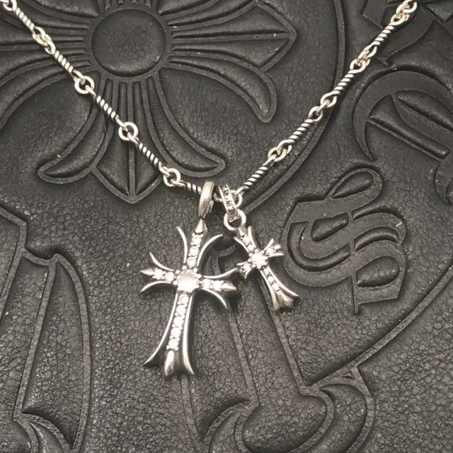 Chrome Hearts Double Cross Pavé Crystal Silver-Tone Necklace 7