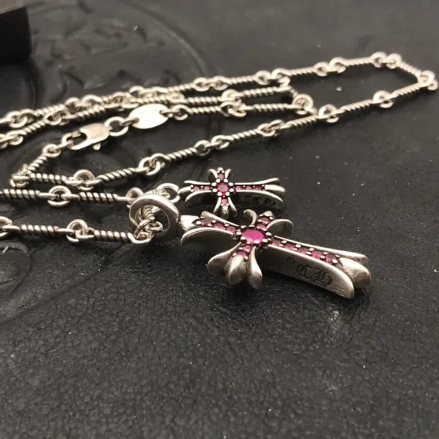 Chrome Hearts Double Cross Collier de Gemme Rose 3