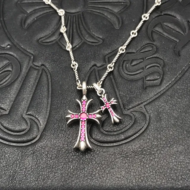 Chrome Hearts Double Cross Collier de Gemme Rose 5