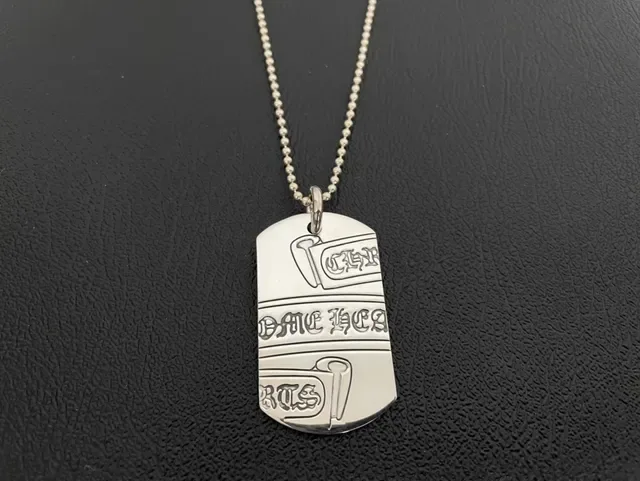 Chrome Hearts Engraved Dog Tag and Guitar Pick Pendant Collection Silver Motifs Necklace 3