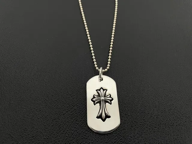 Chrome Hearts Engraved Dog Tag and Guitar Pick Pendant Collection Silver Motifs Necklace 5