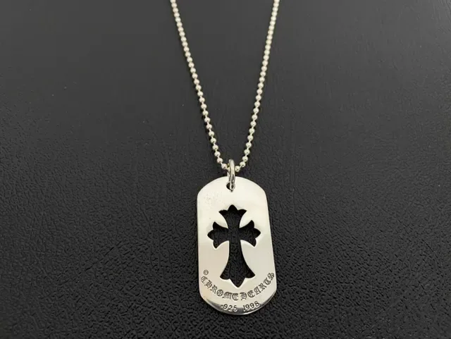 Chrome Hearts Engraved Dog Tag and Guitar Pick Pendant Collection Silver Motifs Necklace 6