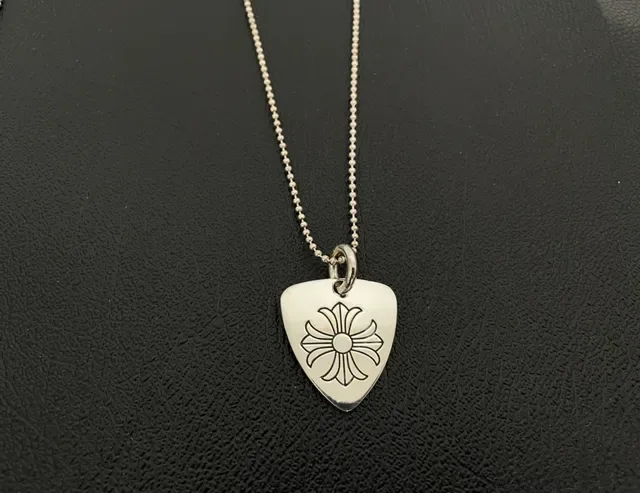 Chrome Hearts Engraved Dog Tag and Guitar Pick Pendant Collection Silver Motifs Necklace 9