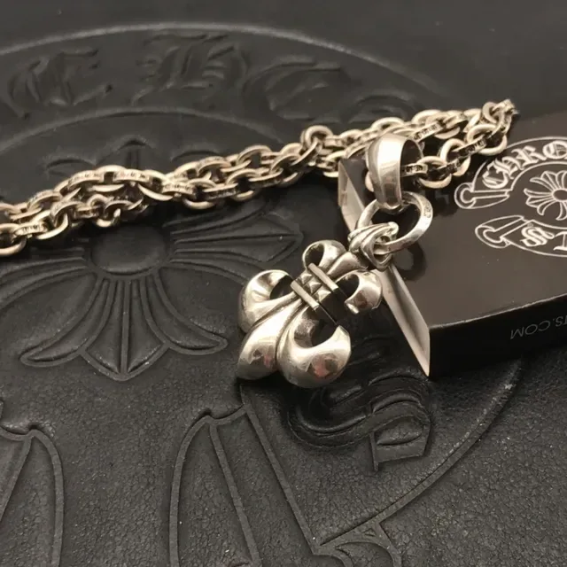 Chrome Hearts Fleur de Lis सिल्वर पेंडेंट नेकलेस 6