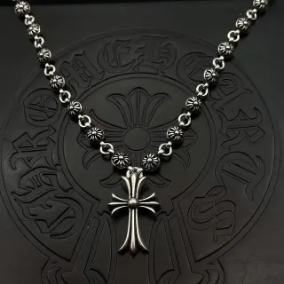 Chrome Hearts Floral Bead Cross Pendant Necklace