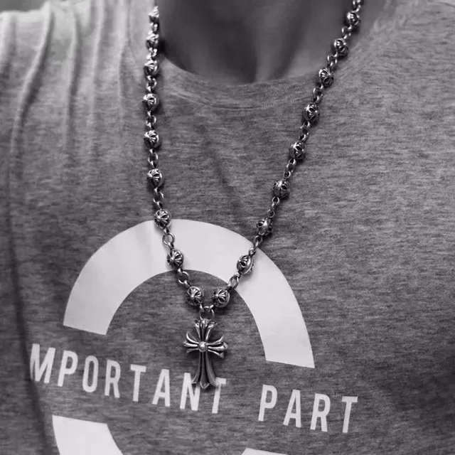 Chrome Hearts Floral Bead Cross Pendant Necklace 3