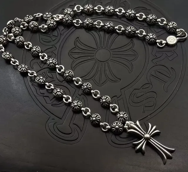 Chrome Hearts Floral Bead Cross Pendant Necklace 5